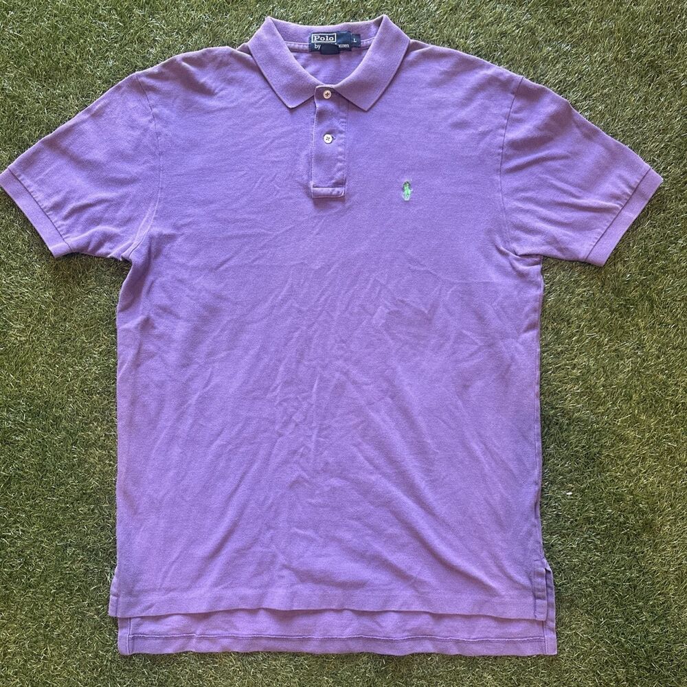 Polo By Ralph Lauren Purple Polo Green Logo Mens Size Large 100% Cotton